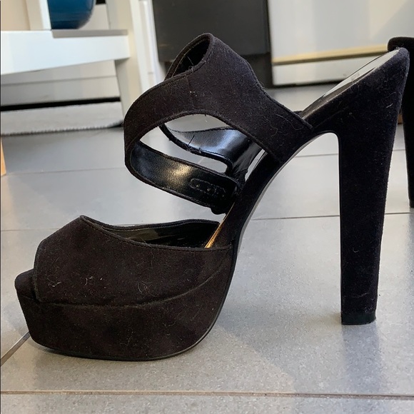 ASOS black suede platform heeled sandals - Picture 4 of 6
